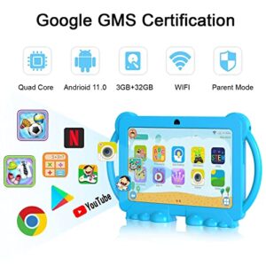 NORTH BISON Kids Tablet, 7 inch Android 11.0 Tablet for Kids, 3GB 32GB Toddler Tablet with Bluetooth, WiFi, GMS, Parental Control, Dual Camera, Shockproof Case, Educational, Games