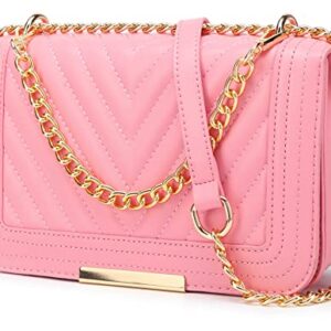 lola mae Crossbody Bags for Women Fashion Quilted Shoulder purse with Convertible Chain Strap Classic Satchel Handbag (Pink-715)