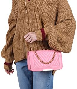 lola mae Crossbody Bags for Women Fashion Quilted Shoulder purse with Convertible Chain Strap Classic Satchel Handbag (Pink-715)