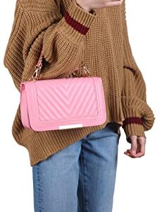 lola mae Crossbody Bags for Women Fashion Quilted Shoulder purse with Convertible Chain Strap Classic Satchel Handbag (Pink-715)