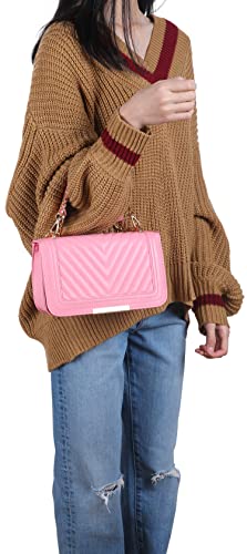 lola mae Crossbody Bags for Women Fashion Quilted Shoulder purse with Convertible Chain Strap Classic Satchel Handbag (Pink-715)