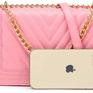 lola mae Crossbody Bags for Women Fashion Quilted Shoulder purse with Convertible Chain Strap Classic Satchel Handbag (Pink-715)