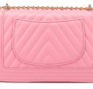 lola mae Crossbody Bags for Women Fashion Quilted Shoulder purse with Convertible Chain Strap Classic Satchel Handbag (Pink-715)