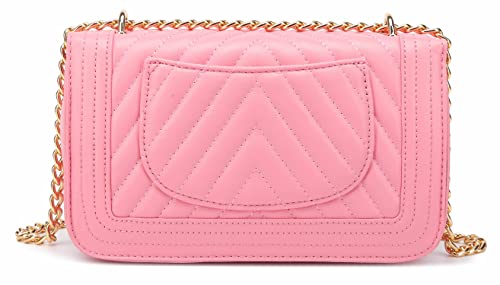 lola mae Crossbody Bags for Women Fashion Quilted Shoulder purse with Convertible Chain Strap Classic Satchel Handbag (Pink-715)