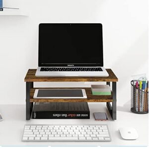 Ekisemio 2-Tier Monitor Stand Riser, Wood Desk Organizer Stand for Laptop, Computer, iMac, Pc, Printer, Black