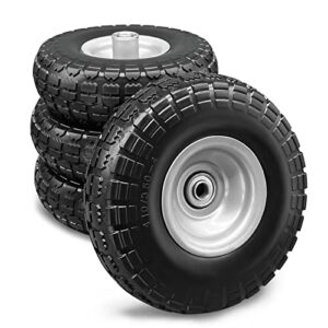 baive bw 10" flat free tires solid pneumatic tires wheels, 4.10/3.50-4 tire with 5/8 ball bearings, for wheelbarrow/garden wagon carts/trolley dolly//hand truck/sack trolley, 4 pack