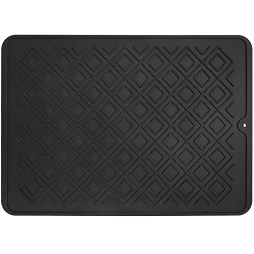 Tuffen Silicone Dish Drying Mat for Kitchen Counter, Heat Resistant Mat, Dish Drying Pad, Easy to Drain and Clean (Black, 12" x 16.8")