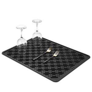 Tuffen Silicone Dish Drying Mat for Kitchen Counter, Heat Resistant Mat, Dish Drying Pad, Easy to Drain and Clean (Black, 12" x 16.8")