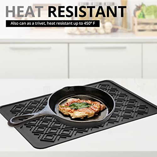 Tuffen Silicone Dish Drying Mat for Kitchen Counter, Heat Resistant Mat, Dish Drying Pad, Easy to Drain and Clean (Black, 12" x 16.8")