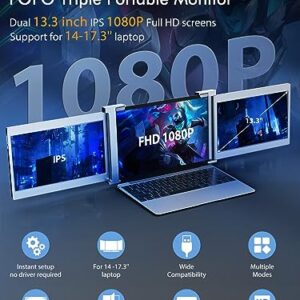 FOPO 13.3" Triple Portable Monitor - 1080P FHD IPS Triple Monitor Laptop Screen Extender for 14"-17.3" Laptops, for Mac/Windows/Switch, HDMI/Type-C Plug & Play (Not for M1 M2 Chip, Chromebook)-S16