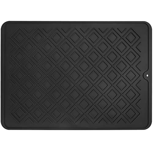 Tuffen Silicone Dish Drying Mat for Kitchen Counter, Heat Resistant Mat, Dish Drying Pad, Easy to Drain and Clean (Black, 16" x 20")