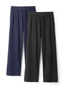 david archy men's soft cotton pajama bottom comfy knit pajama long john lounge sleep pants for men 2 pack (xl, black/navy blue)