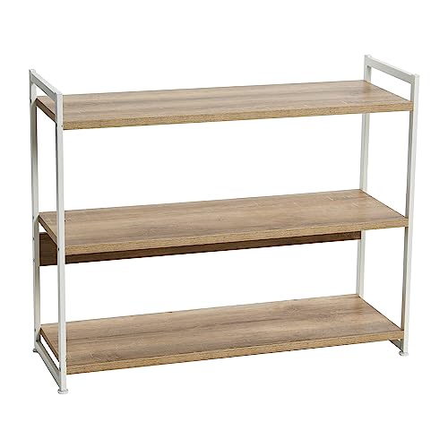 Household Essentials 3 Tier Wide Bookshelf, Coastal Oak Finish