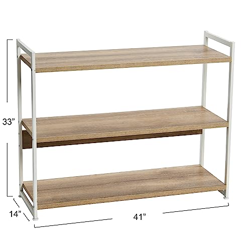 Household Essentials 3 Tier Wide Bookshelf, Coastal Oak Finish