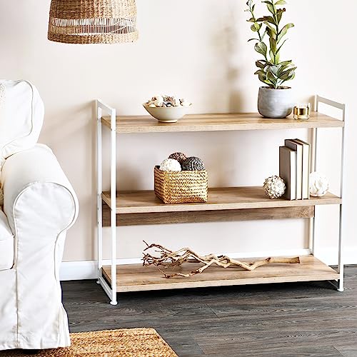 Household Essentials 3 Tier Wide Bookshelf, Coastal Oak Finish