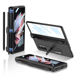 ceeeee samsung galaxy z fold 3 5g case screen protector 360 degree full protection built-in with 9h tempered glass screen protector with s pen holder and kickstand cover hinge protection, black