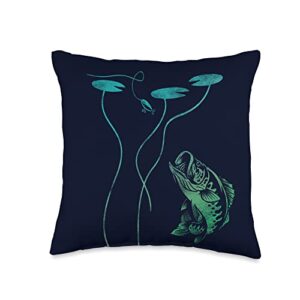 bass fishing bass rising lilly pad largemouth bass throw pillow, 16x16, multicolor