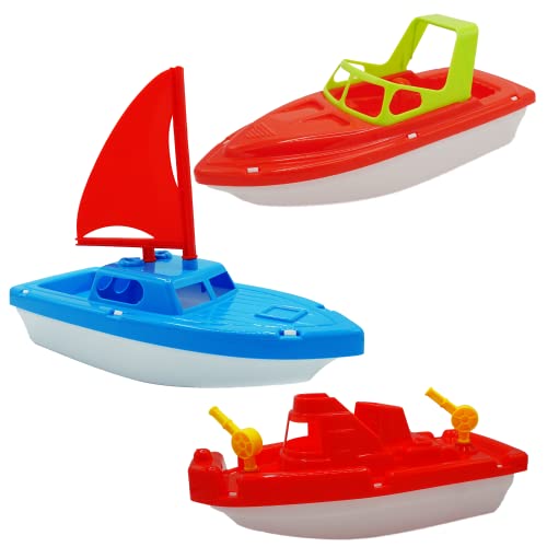 Toy Boat Bath Toys for Kids & Toddlers 3 Pack - Large 10" Floating Toy Boats for Bathtub, Kids Pool Toys, Beach Toys Outdoor Water Play by 4E's Novelty