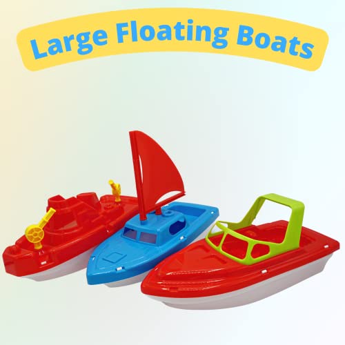 Toy Boat Bath Toys for Kids & Toddlers 3 Pack - Large 10" Floating Toy Boats for Bathtub, Kids Pool Toys, Beach Toys Outdoor Water Play by 4E's Novelty