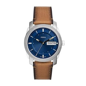 fossil men's machine quartz silver and leather three-hand watch, color: silver (model: fs5920)