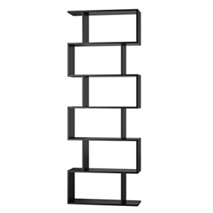 FOTOSOK 6 Tier Bookcase, S-Shaped Black Bookshelf,Tall Bookcase Freestanding Display Shelf for Bedroom, Living Room, Home Office