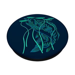 Bass Fishing Bass Rising Lilly Pad Largemouth Bass Bluegreen PopSockets Swappable PopGrip