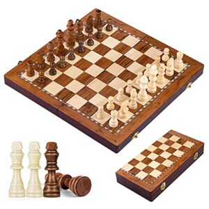 Peradix Chess Set | Magnetic Wooden Chess Board Piece Set Games | 13.8" Folding Chessboard for Storage | 2 Extra Queen | Strategy Educational Games for Kids and Adult