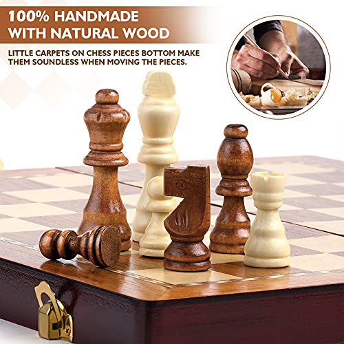 Peradix Chess Set | Magnetic Wooden Chess Board Piece Set Games | 13.8" Folding Chessboard for Storage | 2 Extra Queen | Strategy Educational Games for Kids and Adult