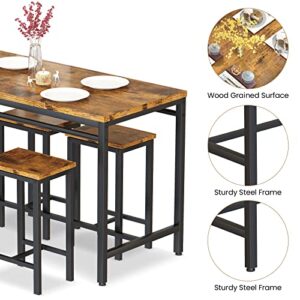 Lamerge Dining Bar Table Set for 4, Modern Counter Height Table and 4 Bar Stools, 5 Piece Bar Table and Chairs Set for Small Spaces, Apartment, Pub, Dining Room, Kitchen (Rustic Brown)