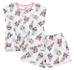 l.o.l. surprise! pajamas for girls, 2-piece polyester shirt and shorts set, pink print, girls' size 10/12