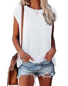 smile fish womens summer white short cap sleeve shirts solid loose fit pocket tunic tops cotton m