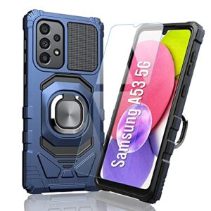 for Samsung Galaxy A53 5G | A53 5G UW Case: with Tempered Screen Protector & Built in 360° Adjustable Ring Kickstand Shockproof Protection TPU Bumper Armor Phone Cover for Samsung A53 - Blue