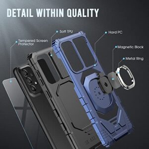 for Samsung Galaxy A53 5G | A53 5G UW Case: with Tempered Screen Protector & Built in 360° Adjustable Ring Kickstand Shockproof Protection TPU Bumper Armor Phone Cover for Samsung A53 - Blue