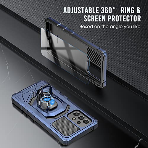 for Samsung Galaxy A53 5G | A53 5G UW Case: with Tempered Screen Protector & Built in 360° Adjustable Ring Kickstand Shockproof Protection TPU Bumper Armor Phone Cover for Samsung A53 - Blue