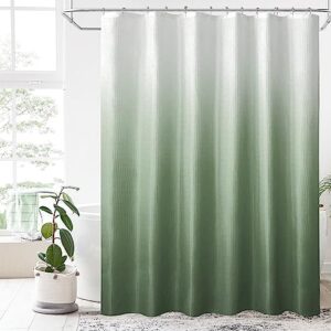 bbiggood sage green shower curtain with hook, ombre waffle weave fabric, green and white gradient fabric bathroom decor shower set, washable, 72"x72"