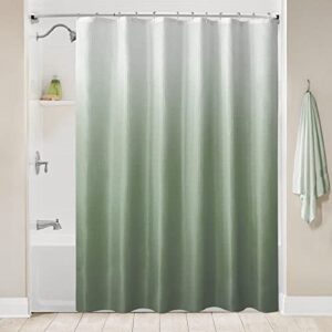 BBiggood Sage Green Shower Curtain with Hook, Ombre Waffle Weave Fabric, Green and White Gradient Fabric Bathroom Decor Shower Set, Washable, 72"x72"