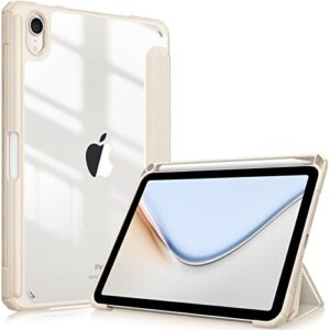 fintie hybrid slim case for ipad mini 6 2021 (8.3 inch) - [built-in pencil holder] shockproof cover clear transparent back shell, auto wake/sleep for ipad mini 6th generation, starlight
