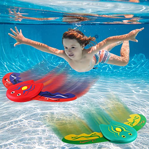 2 Pack Stingray Underwater Glider, Swimming Diving Pool Toys, Adjustable Fins, Self-propelled, Fun Water Games for Little Ones and Adult