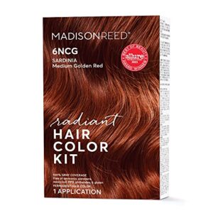 madison reed radiant hair color kit, medium amaretto red for 100% gray coverage, ammonia-free, 6ncg sardinia red, permanent hair dye, pack of 1