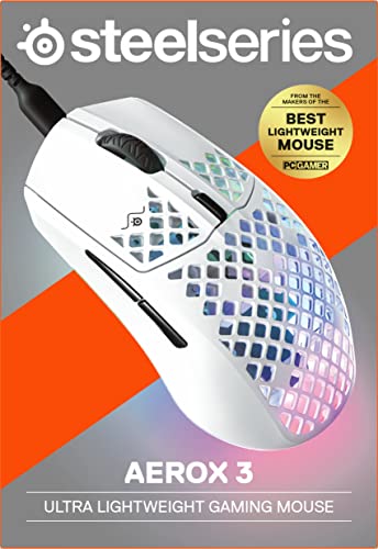 SteelSeries Aerox 3 - Super Light Gaming Mouse - 8,500 CPI TrueMove Core Optical Sensor - Ultra-Lightweight 59g Water Resistant Design - Universal USB-C connectivity - Snow (Renewed)