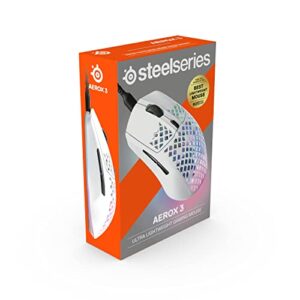 SteelSeries Aerox 3 - Super Light Gaming Mouse - 8,500 CPI TrueMove Core Optical Sensor - Ultra-Lightweight 59g Water Resistant Design - Universal USB-C connectivity - Snow (Renewed)