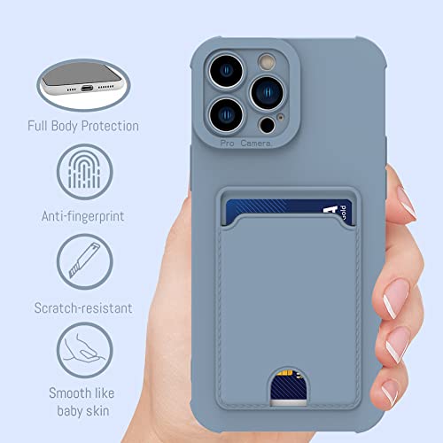 MZELQ Silicone Wallet iPhone 13 Pro Case, Card Holder Camera Protection Cover for iPhone 13 Pro + Screen Protector, Push Card Slot Case Phone Case Four Corners Protection -Purple