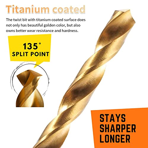 99 Pcs Titanium Coated Twist Drill Bit Set, 4241 HSS 135° Tip Metric Drill Bits Size from 1.5-10mm for Metalworking, Woodworking, Plastic Hole Drilling