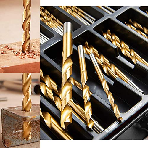 99 Pcs Titanium Coated Twist Drill Bit Set, 4241 HSS 135° Tip Metric Drill Bits Size from 1.5-10mm for Metalworking, Woodworking, Plastic Hole Drilling