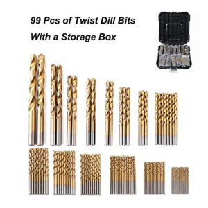 99 Pcs Titanium Coated Twist Drill Bit Set, 4241 HSS 135° Tip Metric Drill Bits Size from 1.5-10mm for Metalworking, Woodworking, Plastic Hole Drilling