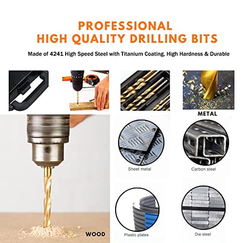 99 Pcs Titanium Coated Twist Drill Bit Set, 4241 HSS 135° Tip Metric Drill Bits Size from 1.5-10mm for Metalworking, Woodworking, Plastic Hole Drilling