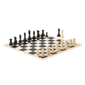 A&A Tournament Chess Set / 20''x20'' Foldable Silicone Chess Board / 3.75'' King Height Plastic Quadruple Weighted Classic Staunton Pieces/Storage Bag