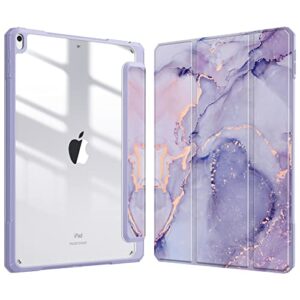 fintie hybrid slim case for ipad air 3rd generation 10.5" 2019 / ipad pro 10.5 inch 2017 - [built-in pencil holder] shockproof cover with clear transparent back shell, lilac marble