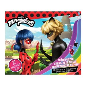 miraculous ladybug kids floor puzzle featuring lady & cat noir. educational gifts for boys and girls. colorful pieces fit together perfectly. great birthday gift for boys, and girls