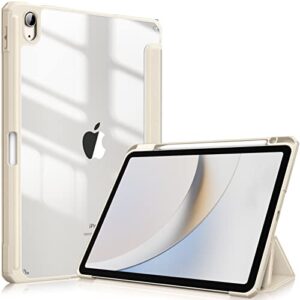 fintie hybrid slim case for ipad air 5th generation (2022) / ipad air 4th generation (2020) 10.9 inch - [built-in pencil holder] shockproof cover with clear transparent back shell, starlight
